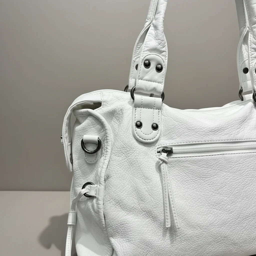 Sac lycéenne cuir pu blanc bandoulière - Vue 4 - sac lycéenne