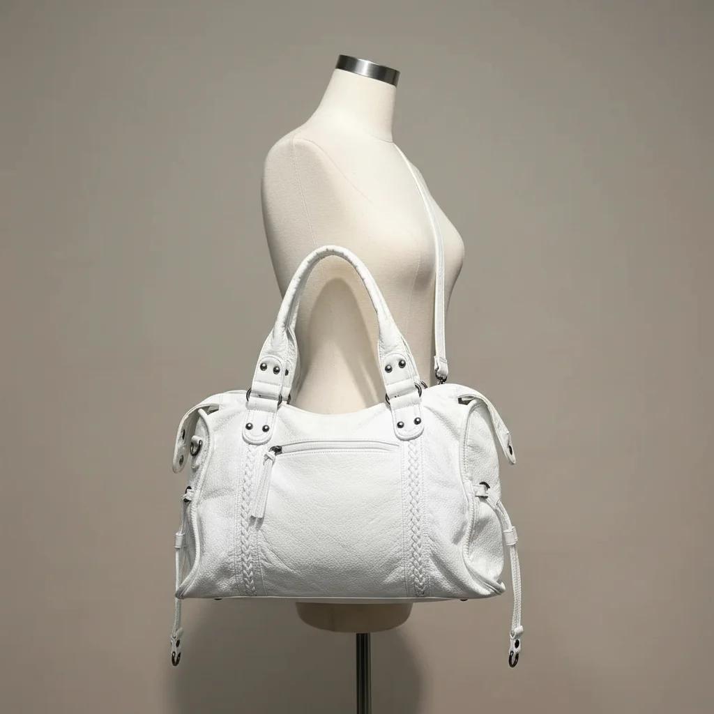 Sac lycéenne cuir pu blanc bandoulière - Vue 5 - sac lycéenne