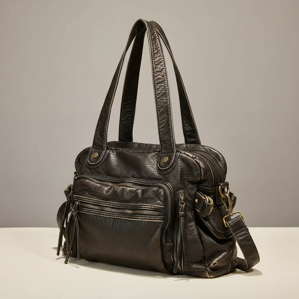 Sac lycéenne cuir synthétique style rock - Vue 1 - sac lycéenne