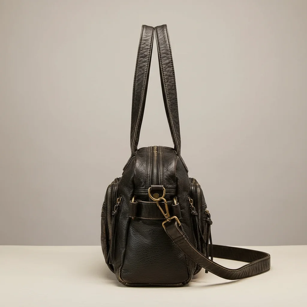 Sac lycéenne cuir synthétique style rock - Vue 2 - sac lycéenne