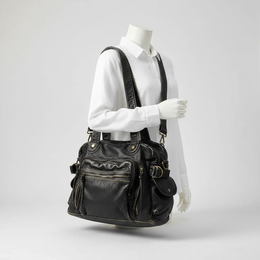 Sac lycéenne cuir synthétique style rock - Vue 5 - sac lycéenne