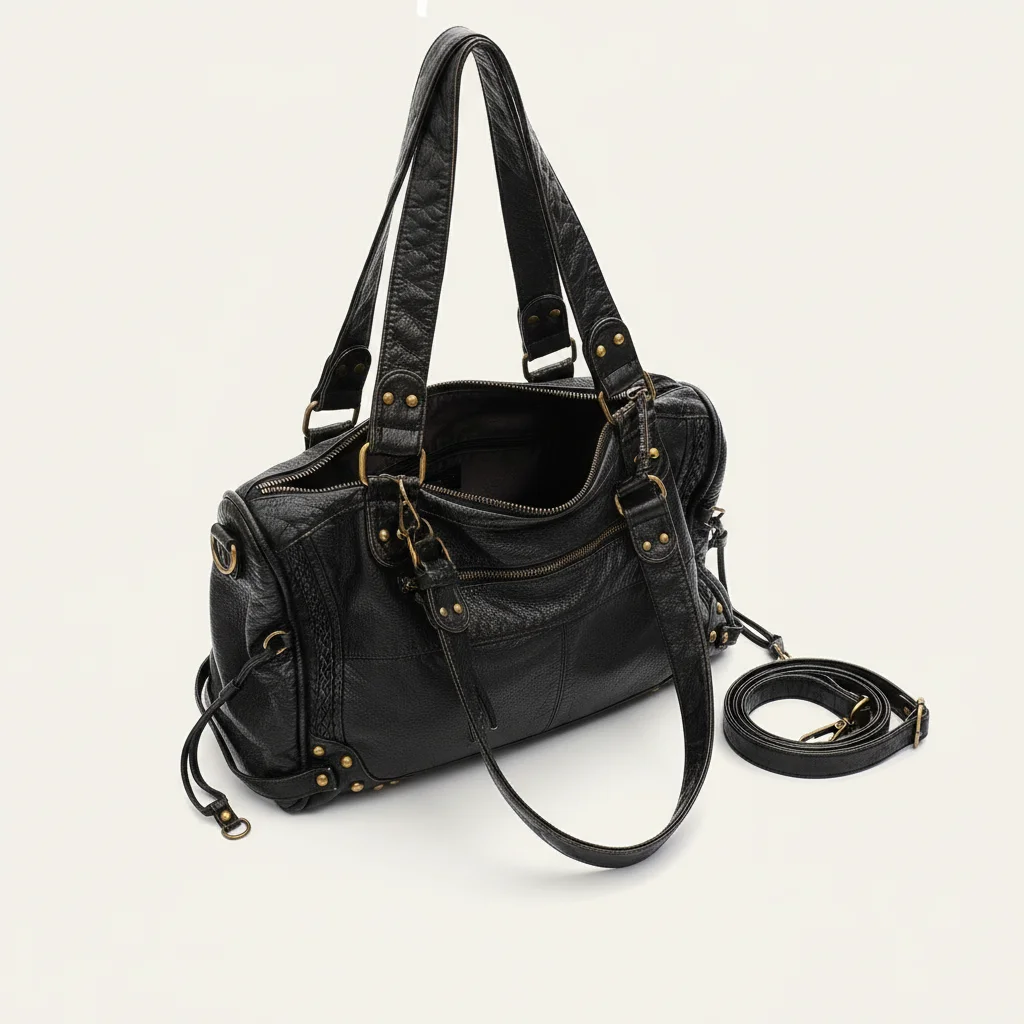 Sac lycéenne simili cuir bandoulière ajustable - Vue 3 - sac lycéenne