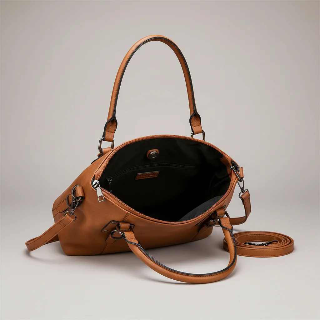 sac lycéenne simili cuir bandoulière rétro - Vue 3 - sac lycéenne