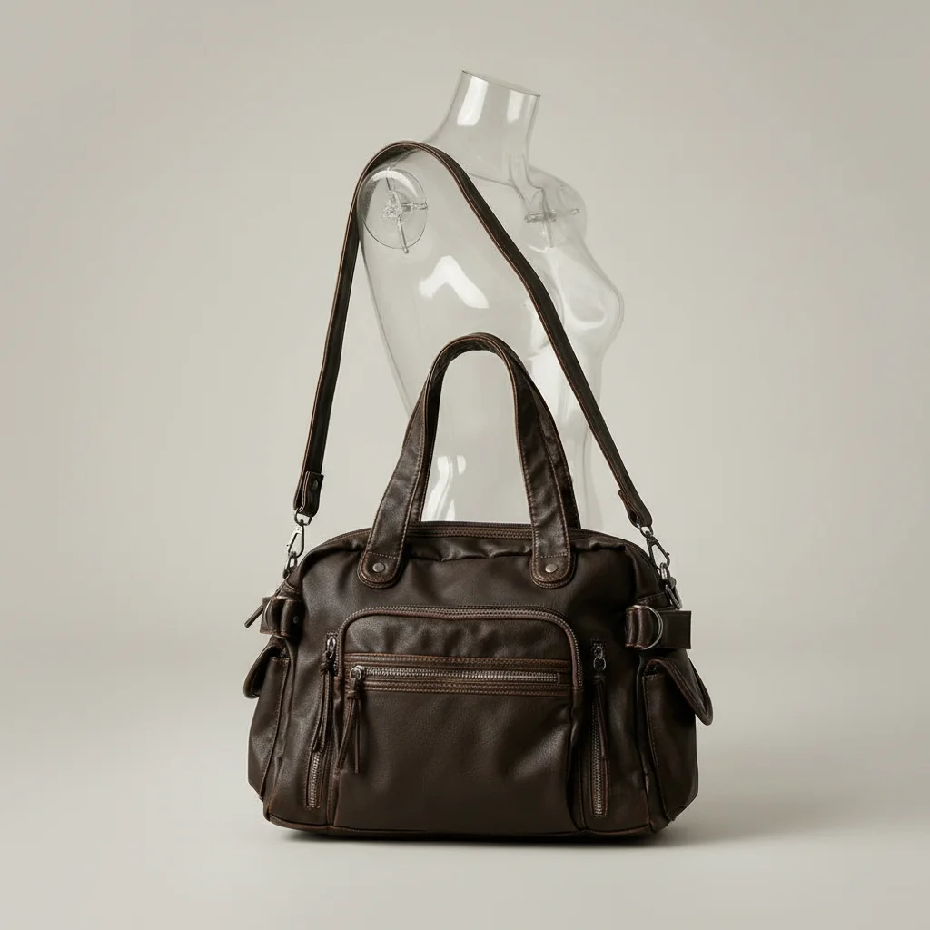 Sac lycéenne simili cuir multipoches - Vue 5 - sac lycéenne
