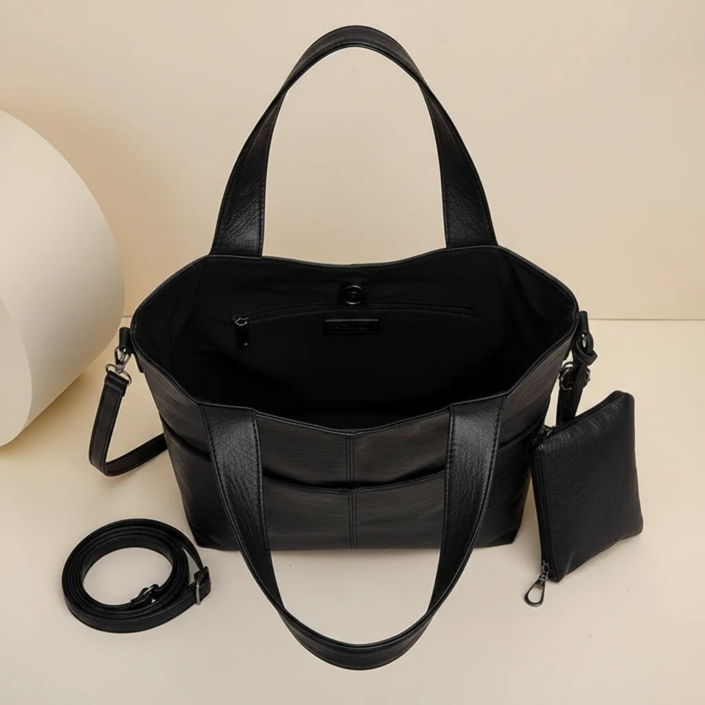 Sac lycéenne similicuir bandoulière structuré - Vue 3 - sac lycéenne