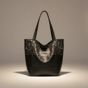 Sac lycéenne similicuir noir effet rock - Vue 1 - sac lycéenne