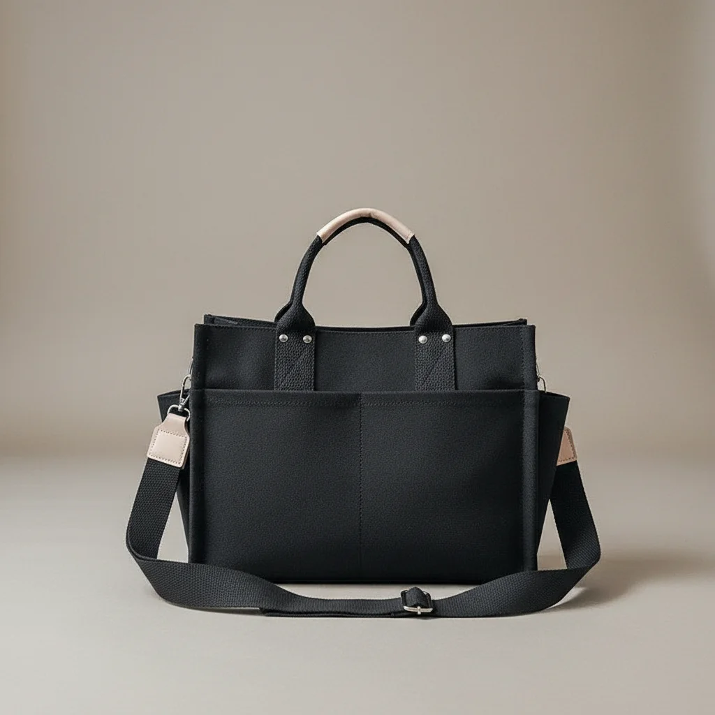 Sac lycéenne toile noir multipoches - Vue 3 - sac lycéenne