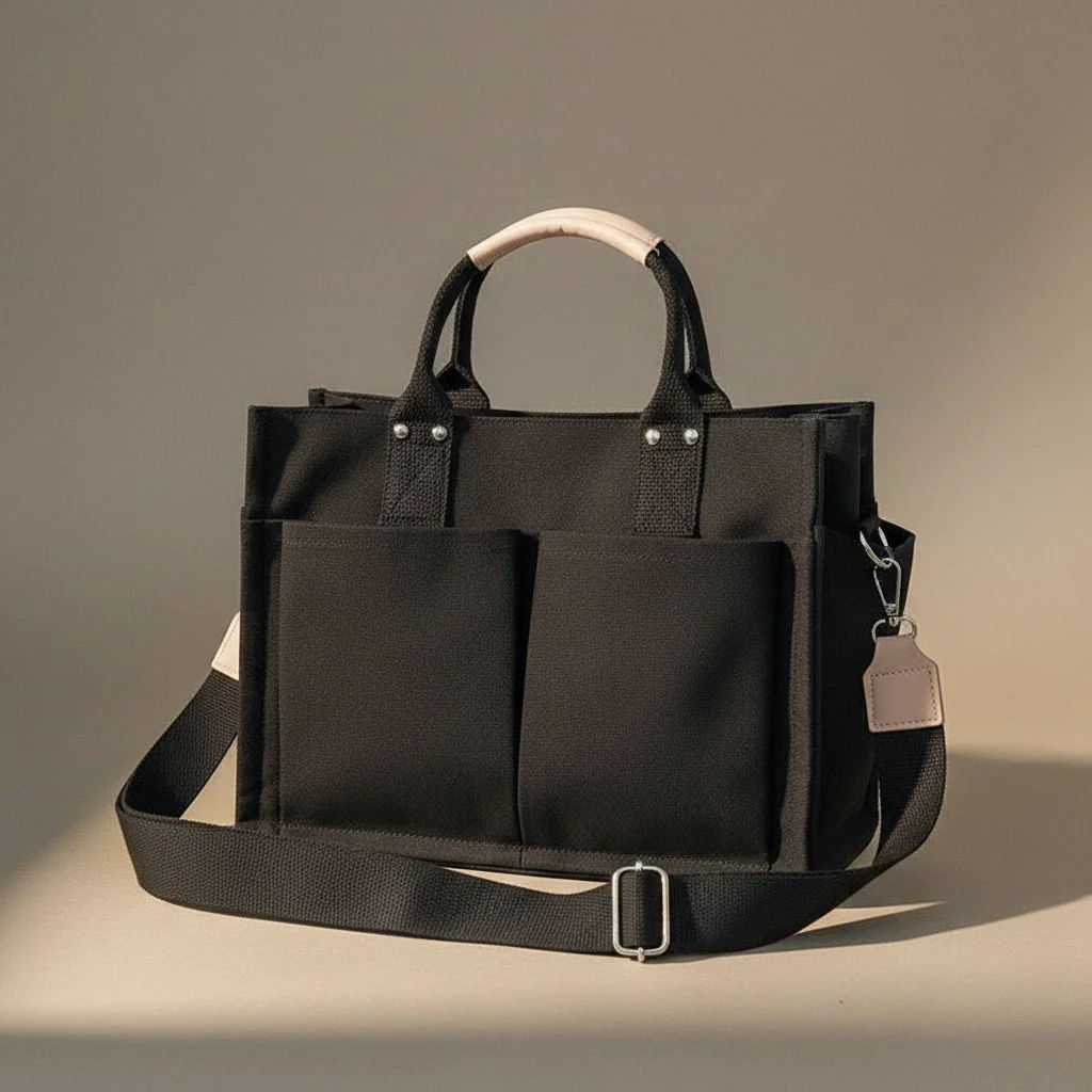 Sac lycéenne toile noir multipoches - Vue 4 - sac lycéenne